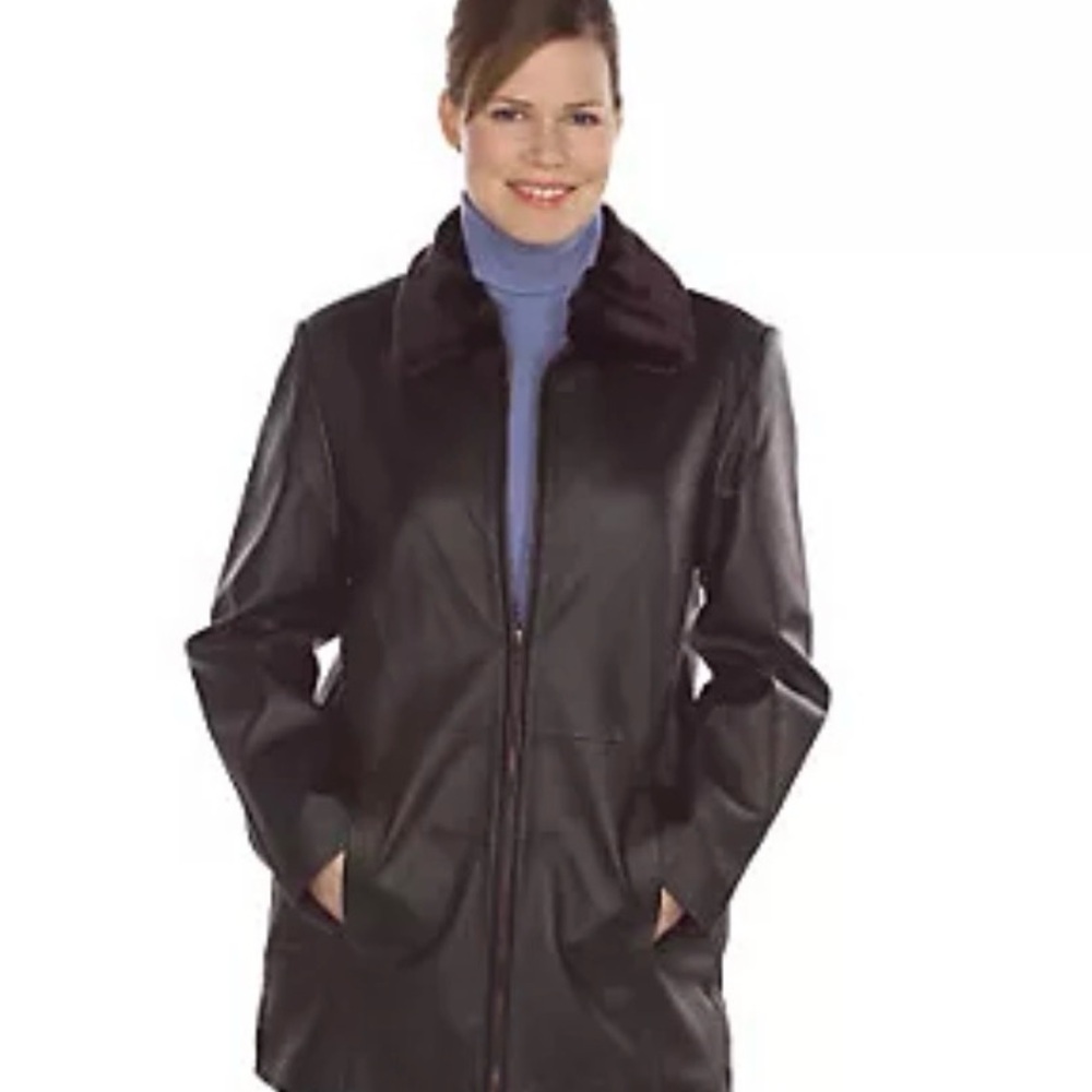 ‘Centigrade’ Lamb Leather Jacket with Detachable Faux Fur Collars (Plus)